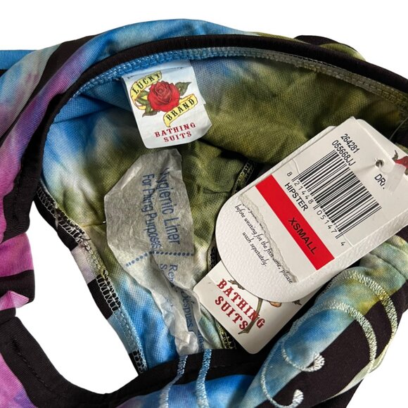 Lucky Brand bikini bottom hipster cut green blue pink tie dye XS swimsuit - Picture 3 of 3